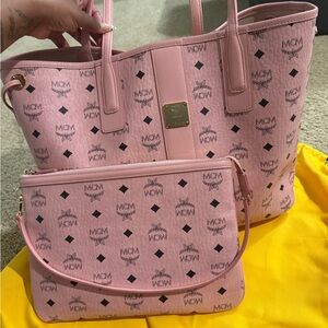 MCM Pink Logo Tote and Crossbody Set